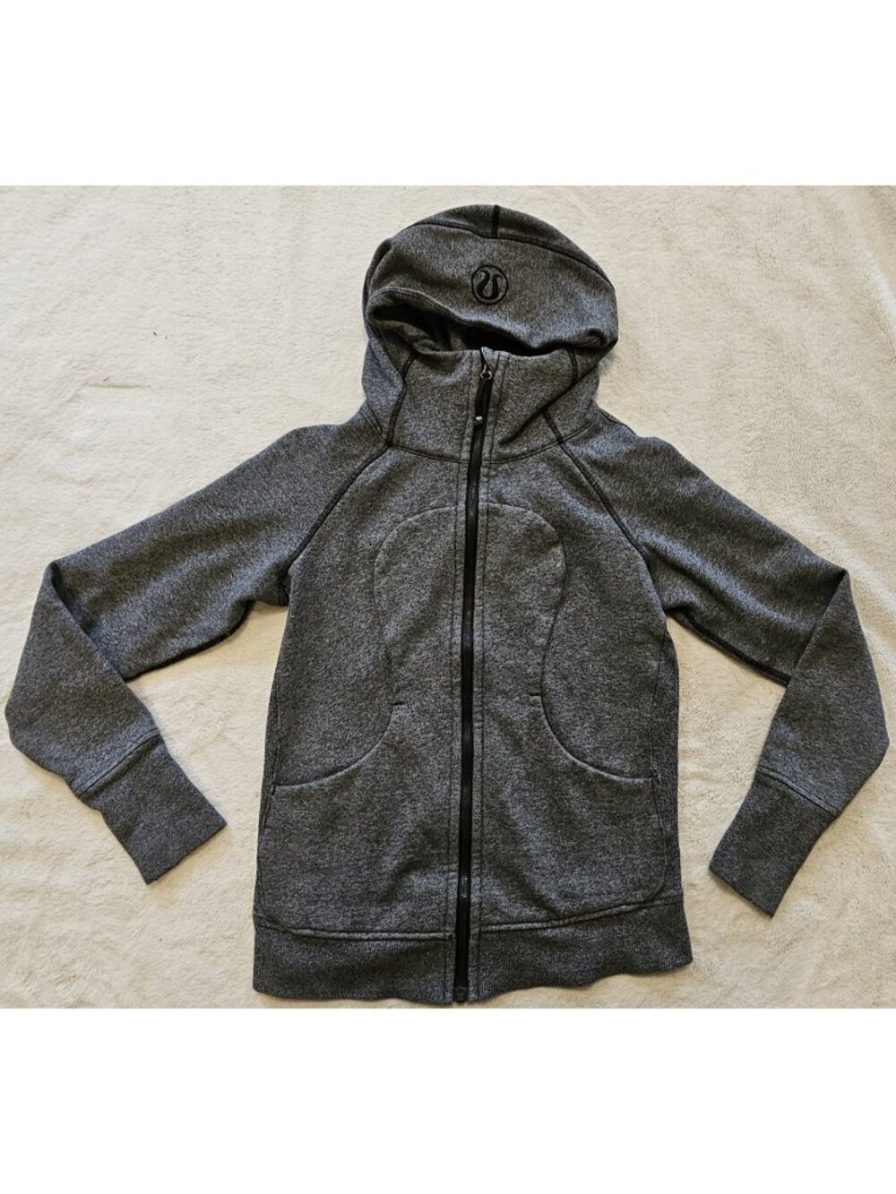 LULULEMON heathered speckled black scuba full zip hoodie jacket size US 6 * Read